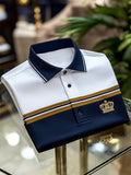 Men's Casual Business Stripe Print Button-Down Short Sleeve Polo T-Shirt
