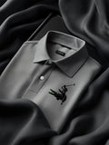 Men's Vintage Business Coconut Tree Logo Stripe Print Half Sleeve Polo T-Shirt
