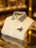 Men's Retro Business Stripe Print Half Sleeve POLO T-Shirt