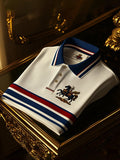 Men's Business Stripe Logo Button-Down Short Sleeve Polo T-Shirt