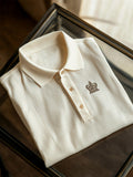 Men's Casual Business Stripe Logo Button Short Sleeve Polo T-Shirt